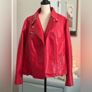 Imitation leather jacket let by SHEIN Curve